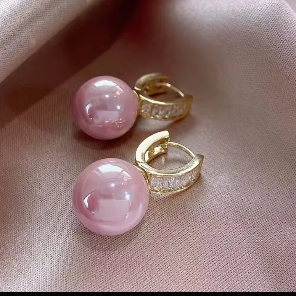 Royal Pink Pearl Statement Earrings 18K Gold & Brilliant Crystals